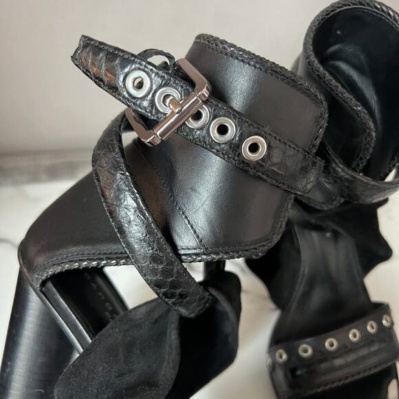 Barbara Bui Black Leather Grommet Buckle Gladiator Heels Size 37.5 - Picture 10 of 12